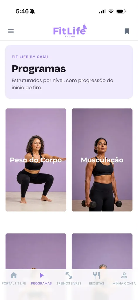 Programas de treino no Fit Life App