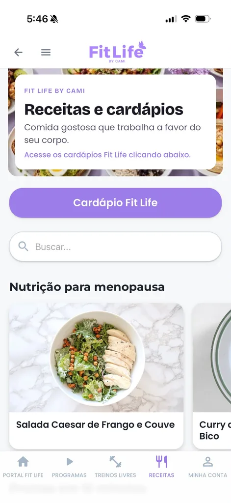 Receitas no Fit Life App
