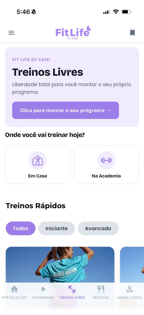 Treinos livres no Fit Life App